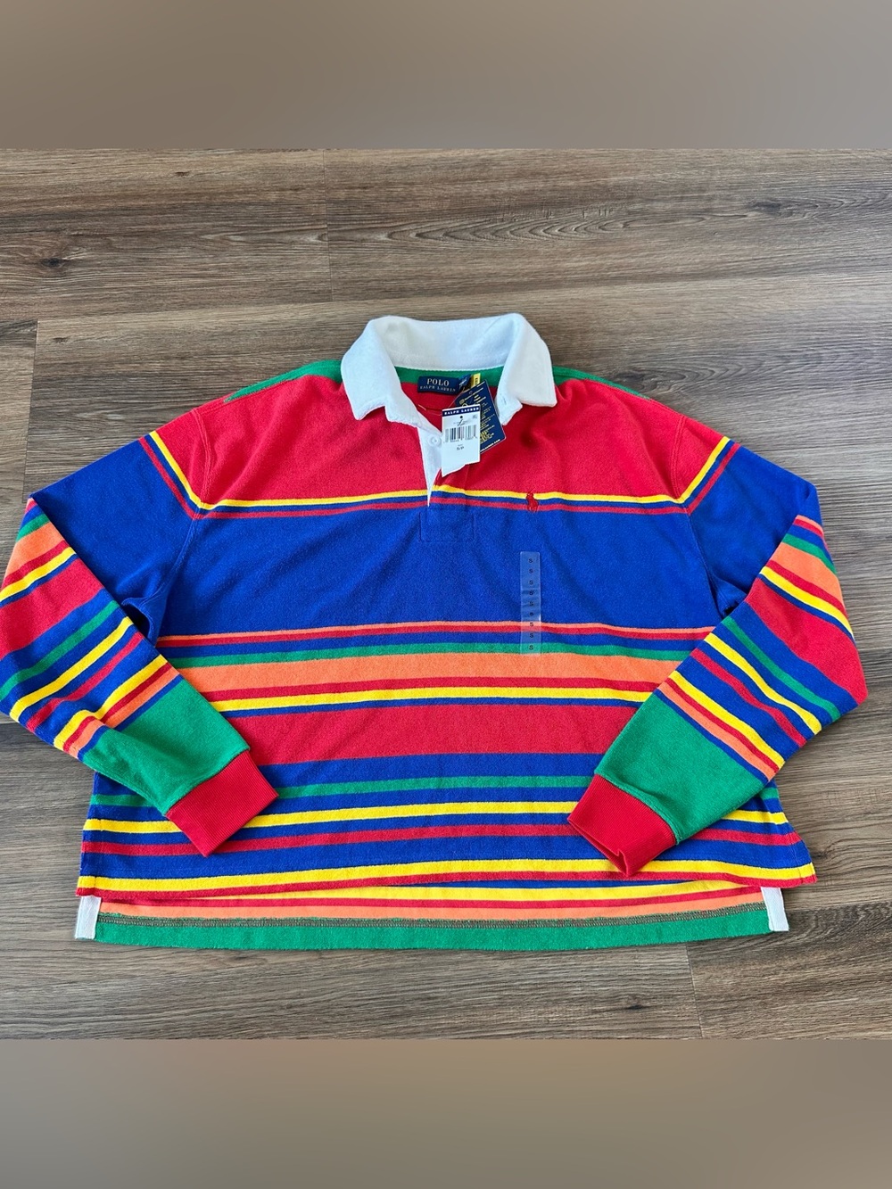 Polo Ralph Lauren Striped Oversized Terry Rugby Shirt Women Small Colorful NEW